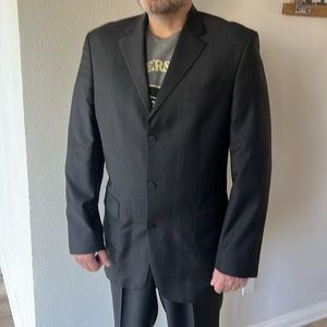 Oscar de la renta wool black and grey suit 42 36w length excellent condi…